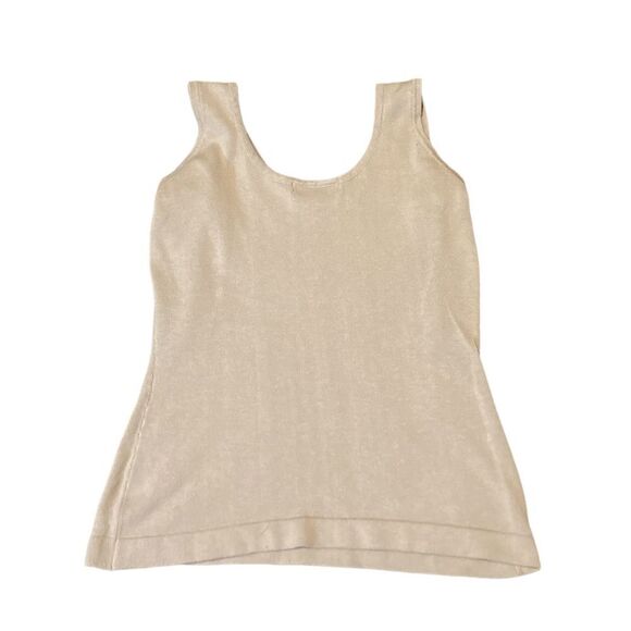 Yarnworks tan petite sweater Women’s sleeveless shirt size medium - Picture 2 of 3